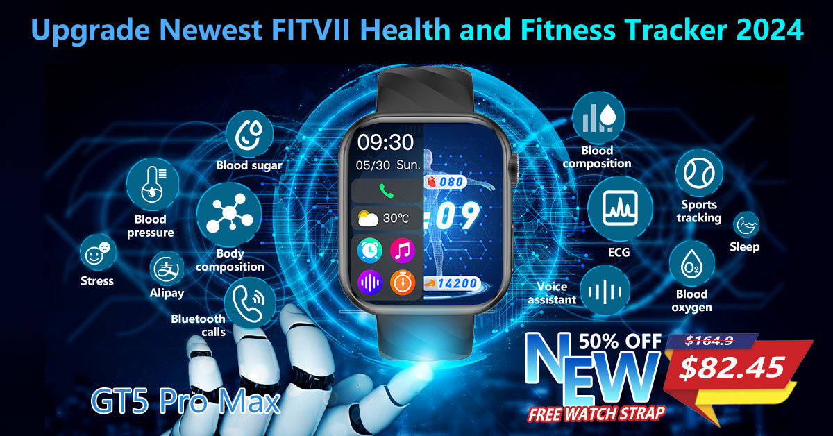 Upgrade：FITVII GT5 IP68 Waterproof SmartWatch with Heart Rate Blood  Pressure Monitor