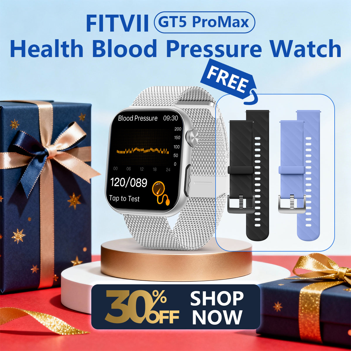 ترقية: FITVII™GT5 IP68 ساعة ذكية مقاومة للماء مع مراقبة معدل ضربات القلب بضغط الدم 7-24-خصم 68 ٪