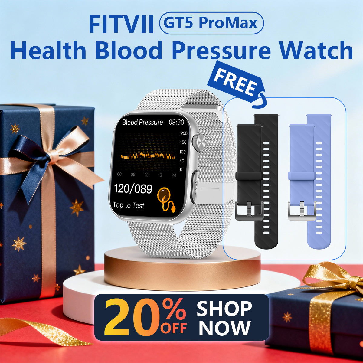 Nuevo Fitvii Potente Smartwatch ECG con Frecuencia Cardíaca Monitor de Presión Arterial EKG Prueba de Estrés de Azúcar En La Sangre