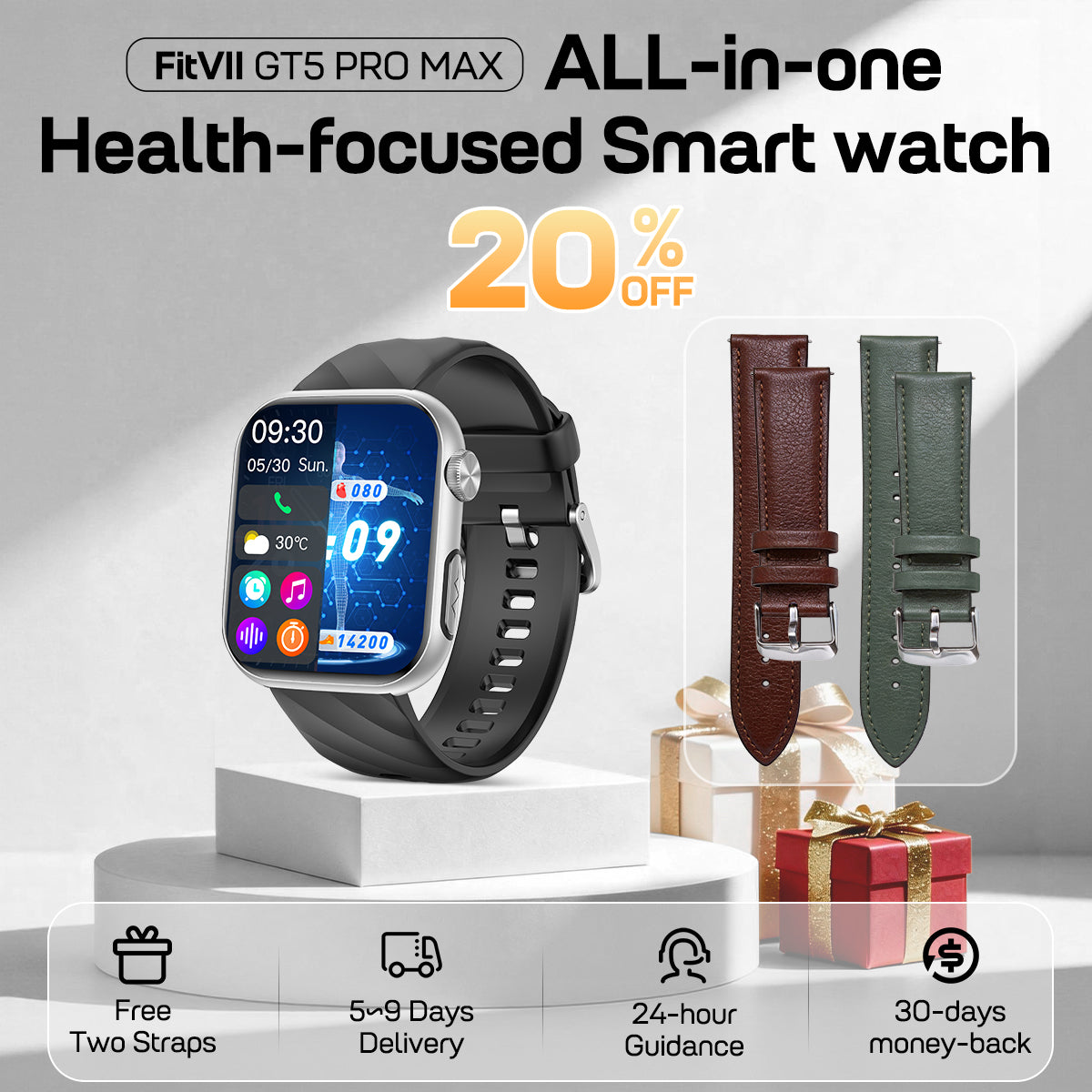 New Fitvii Cumhachtach Smartwatch ECG le Ráta Chroí Brú Fola Monatóireacht EKG Fola Tástáil strus Siúcra.