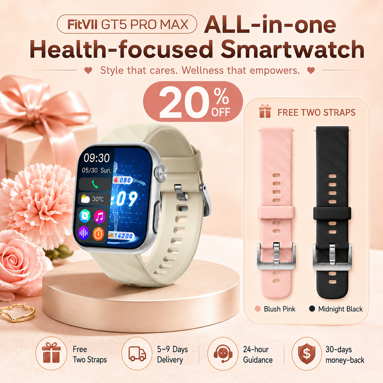 Upgrade:FITVII™GT5 IP68 Waterproof SmartWatch na may 7/24 Blood Pressure Heart Rate Monitor-68% OFF🔥
