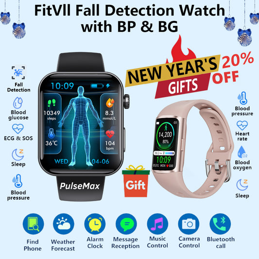 FitVII® Fall Detection Watch With Blood Glucose+Blood Presssure Monitoring-🎁Free  Nexa Watch