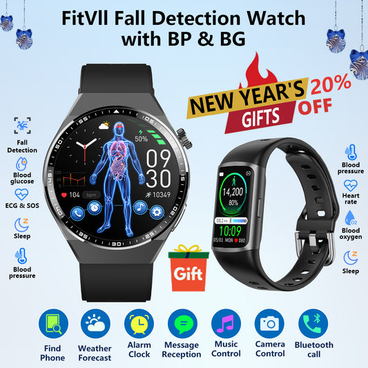 FitVII® Fall Detection Smartwatch With BP+BG+Spo2+HR+ECG+Sleep All-in-one Health Monitoring -🎁Free Nexa Fitness Tracker