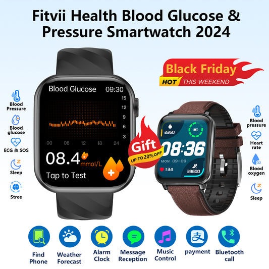 2024 Newest Upgrade Fitvii® GT5Pro Max  All In One AI Health Smartwatch With Sleep+BP+BG+HRV+ECG+PGG+SpO2+ SOS+Stress Monitoring  Supports Voice Calls And Fitness Tracker + Free GT5 Watch Gift🎁