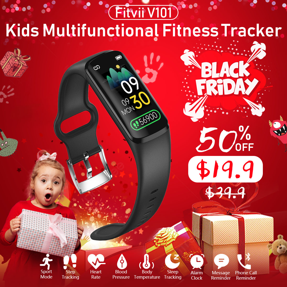 Fitvii New V101 Fitness Tracker for Kids & Teens