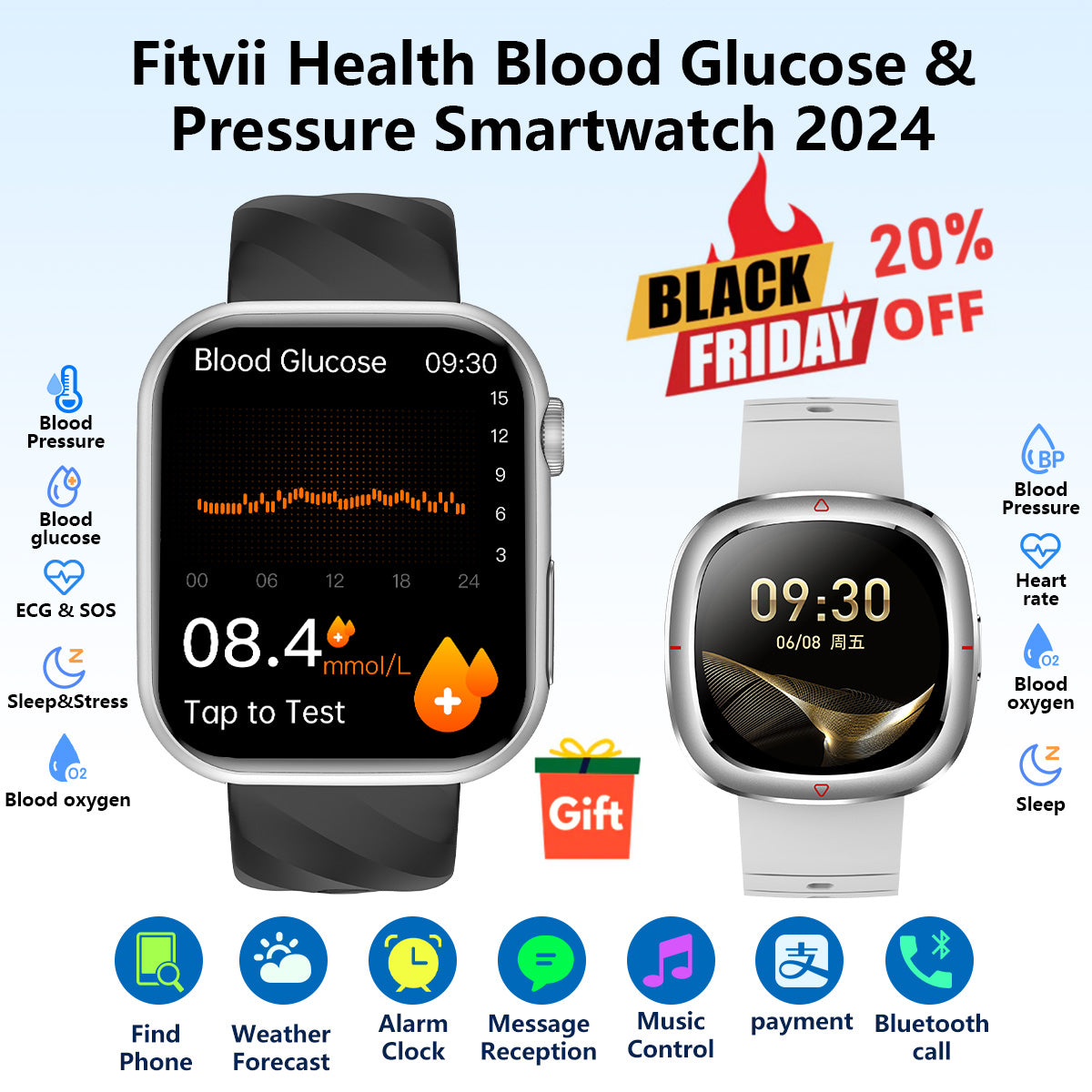 2024 Newest Upgrade Fitvii® GT5Pro Max  All In One AI Health Smartwatch With Sleep+BP+BG+HRV+ECG+PGG+SpO2+ SOS+Stress Monitoring  Supports Voice Calls And Fitness Tracker + Free Watch Gift🎁