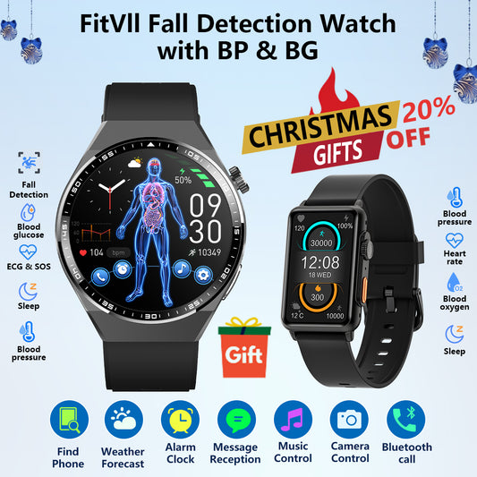 FitVII® Fall Detection Smartwatch With BP+BG+Spo2+HR+ECG+Sleep All-in-one Health Monitoring -🎁Free Nexa Fitness Tracker