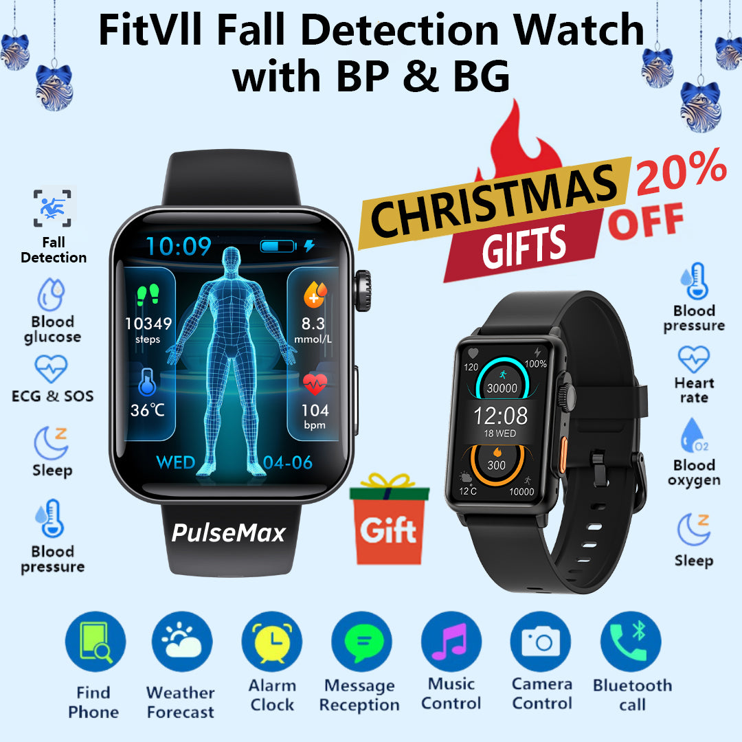 FitVII® Fall Detection Watch With Blood Glucose+Blood Presssure Monitoring-🎁Free  Nexa Watch