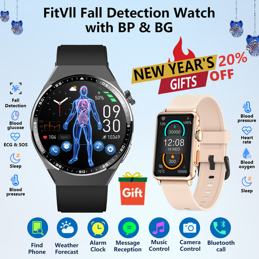 FitVII® Fall Detection Smartwatch With BP+BG+Spo2+HR+ECG+Sleep All-in-one Health Monitoring -🎁Free Nexa Fitness Tracker