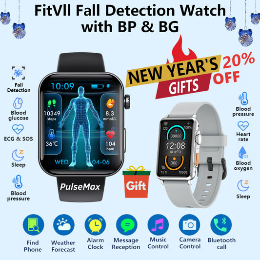 FitVII® Fall Detection Watch With Blood Glucose+Blood Presssure Monitoring-🎁Free  Nexa Watch