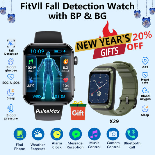 FitVII® Fall Detection Watch With Blood Glucose+Blood Presssure Monitoring-🎁Free Watch