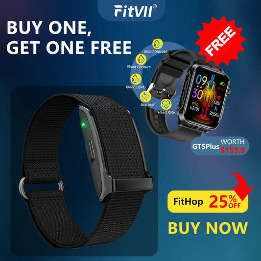 FitVII® FitHop Health Activity & Fitness Tracker With BP+HR+SPO2+Sleep+GPS Tracker-Free GT5 Plus Watch Gift