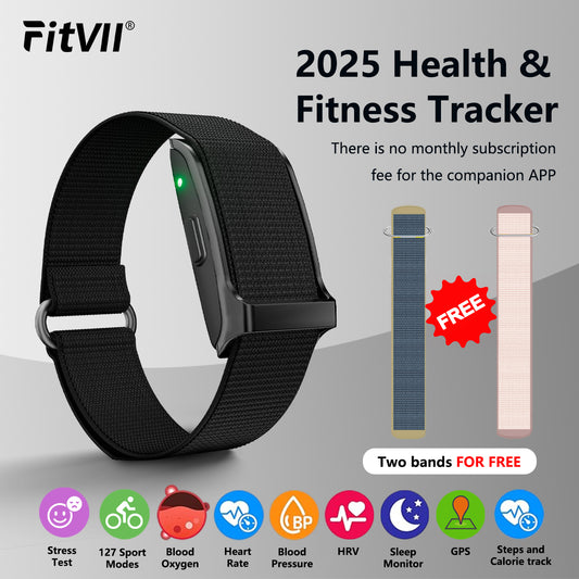 FitVII® FitHop Health Activity & Fitness Tracker With BP+HR+SPO2+Sleep+GPS Tracker-No Monthly Subscription Fee