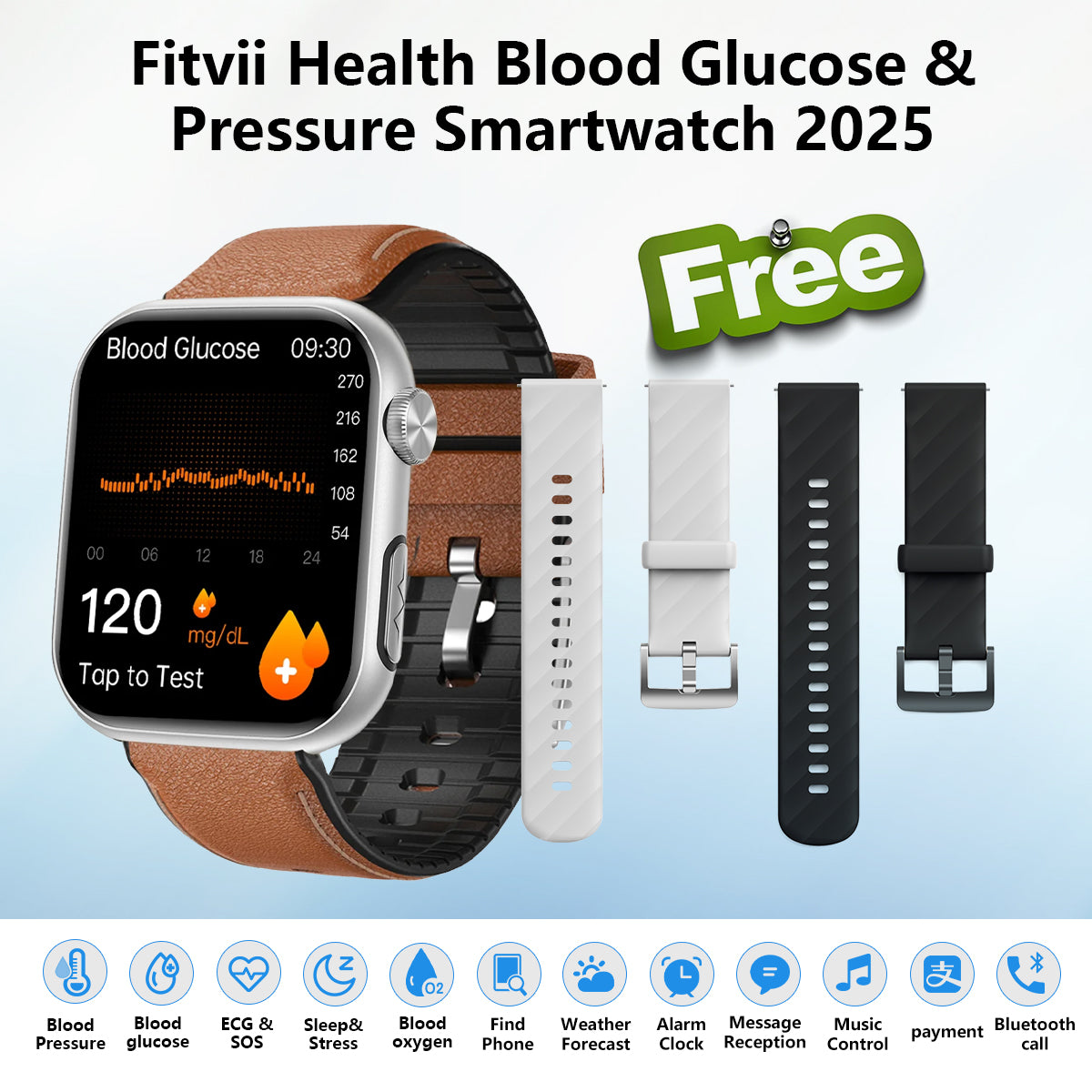 2025 Upgrade Fitvii® GT5 PRO MAX Health & Fitness Smartwatch with HR+B ...