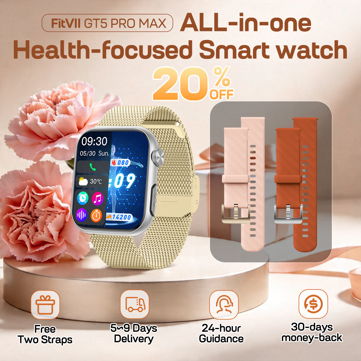 Women's/Men's Stylish and Health Smart Watch-New Fitvii GT5 Pro Max (6 Colors)
