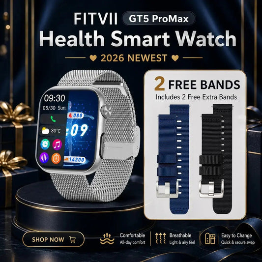 FITVII GT5 Pro Max 2026 Family Care Health Smartwatch with Blood Pressure & ECG Tracking
