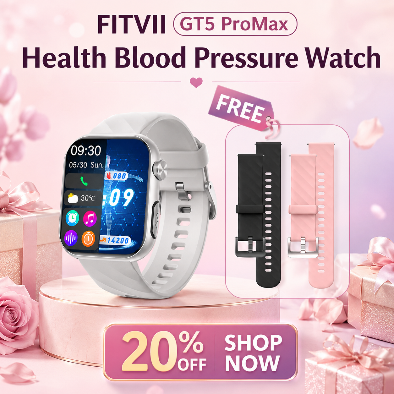 FITVII GT5 Pro Max 2026 Family Care Health Smartwatch with Blood Pressure & ECG Tracking