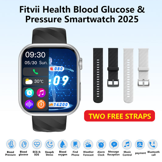 Nýtt Fitvii öflugt Smartwatch ECG með hjartahraða blóðþrýstingslættir+EKG Blood Sugar+Stress próf í