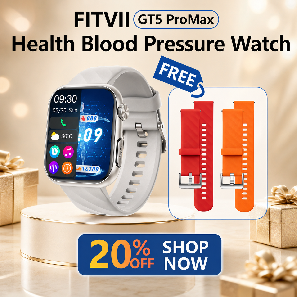FitVII® GT5 Pro Max All-in-one Health Watch With Blood Pressure & Blood Sugar & More 2026