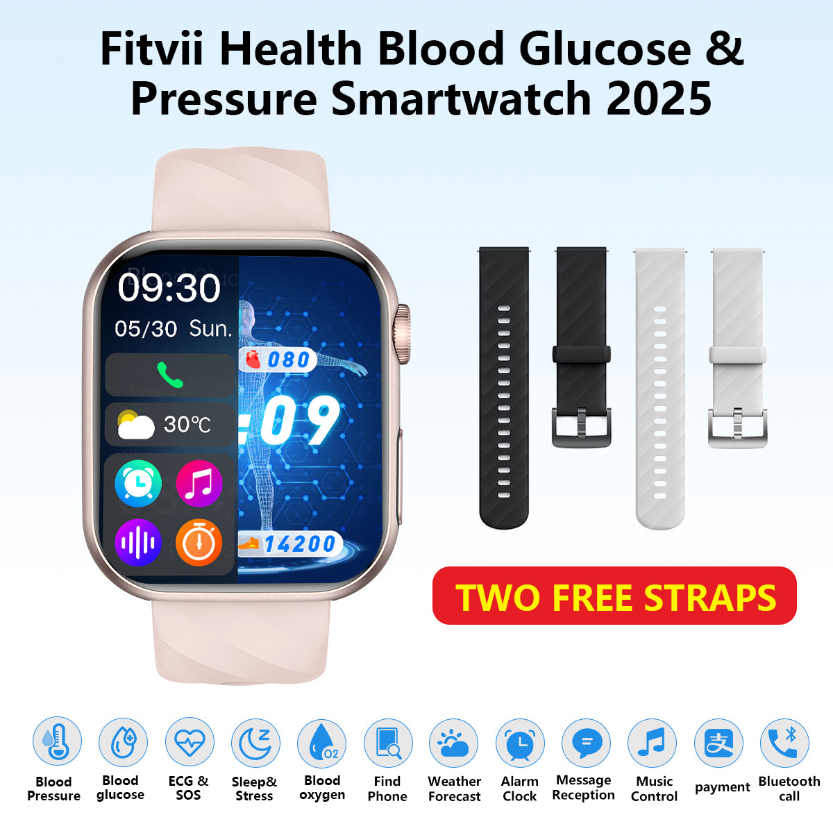 Nuovo fitvii potente smartwatch ECG con cardiofrequenzimetro per monitoraggio della pressione sanguigna ECG ECG per elettrocardiogramma