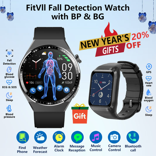 FitVII® Fall Detection Smartwatch With BP+BG+Spo2+HR+ECG+Sleep All-in-one Health Monitoring -🎁Free Fitness Tracker