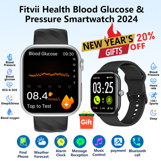 Upgrade Fitvii® GT5 Pro Max Blood Glucose Watch With BP+HRV+ECG(EKG)+PGG+SpO2+SOS+Stress+Sleep Monitoring Supports Voice Calls And Fitness Tracker + Free Watch Gift🎁