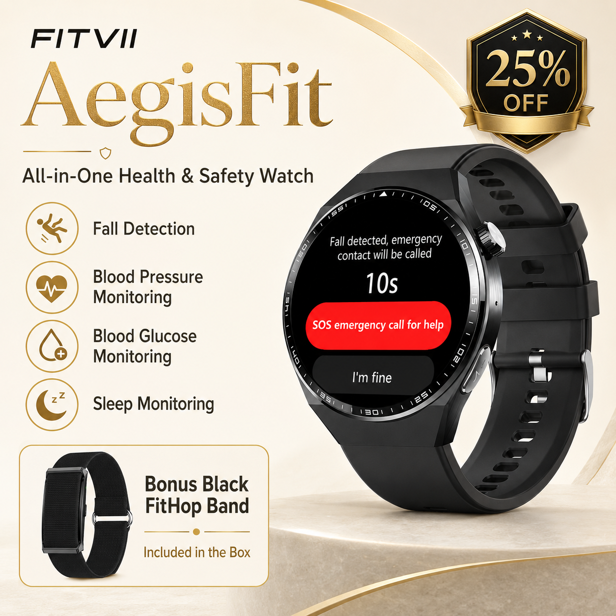 FitVII® AegisFit Fall Detection Smartwatch with All-in-one Health Monitoring -🎁Free Watchs