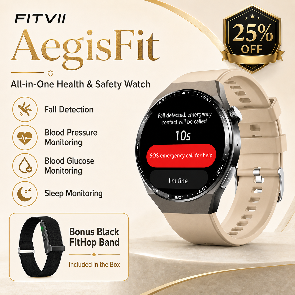 FitVII® AegisFit Fall Detection Smartwatch with All-in-one Health Monitoring -🎁Free Watchs