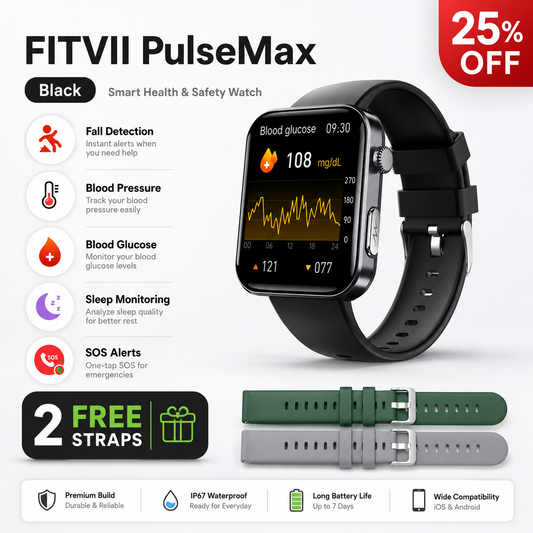 Best Father's Day Gift-FitVII® PulseMax Fall Detection Watch With Blood Glucose+Blood Presssure Monitoring+Calls