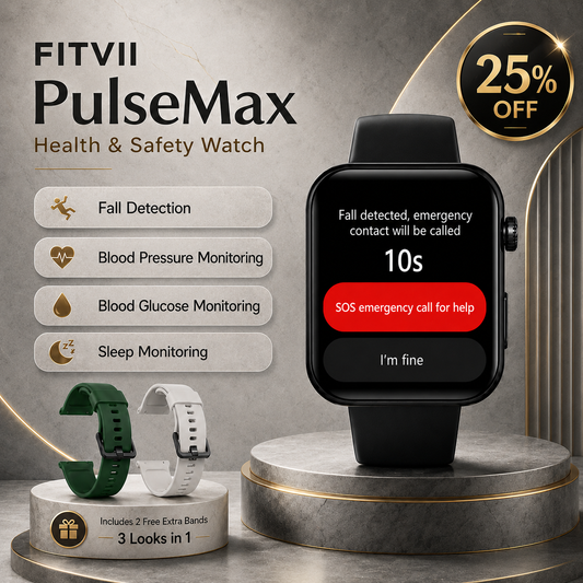 FitVII Pulse Max Smart Watch With Fall Detection Blood Glucose Blood Presssure Monitoring+Calls -🎁Free Straps