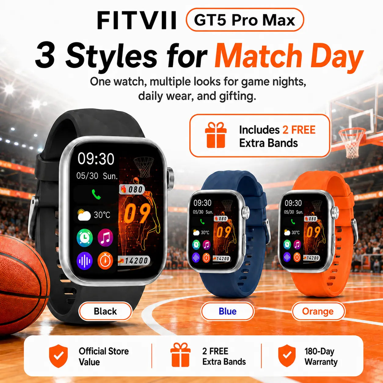 FITVII GT5 PRO MAX Smartwatch for Game Day, Wellness & Family Care fitvii