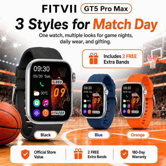 FITVII GT5 PRO MAX Smartwatch for Game Day, Wellness & Family Care fitvii