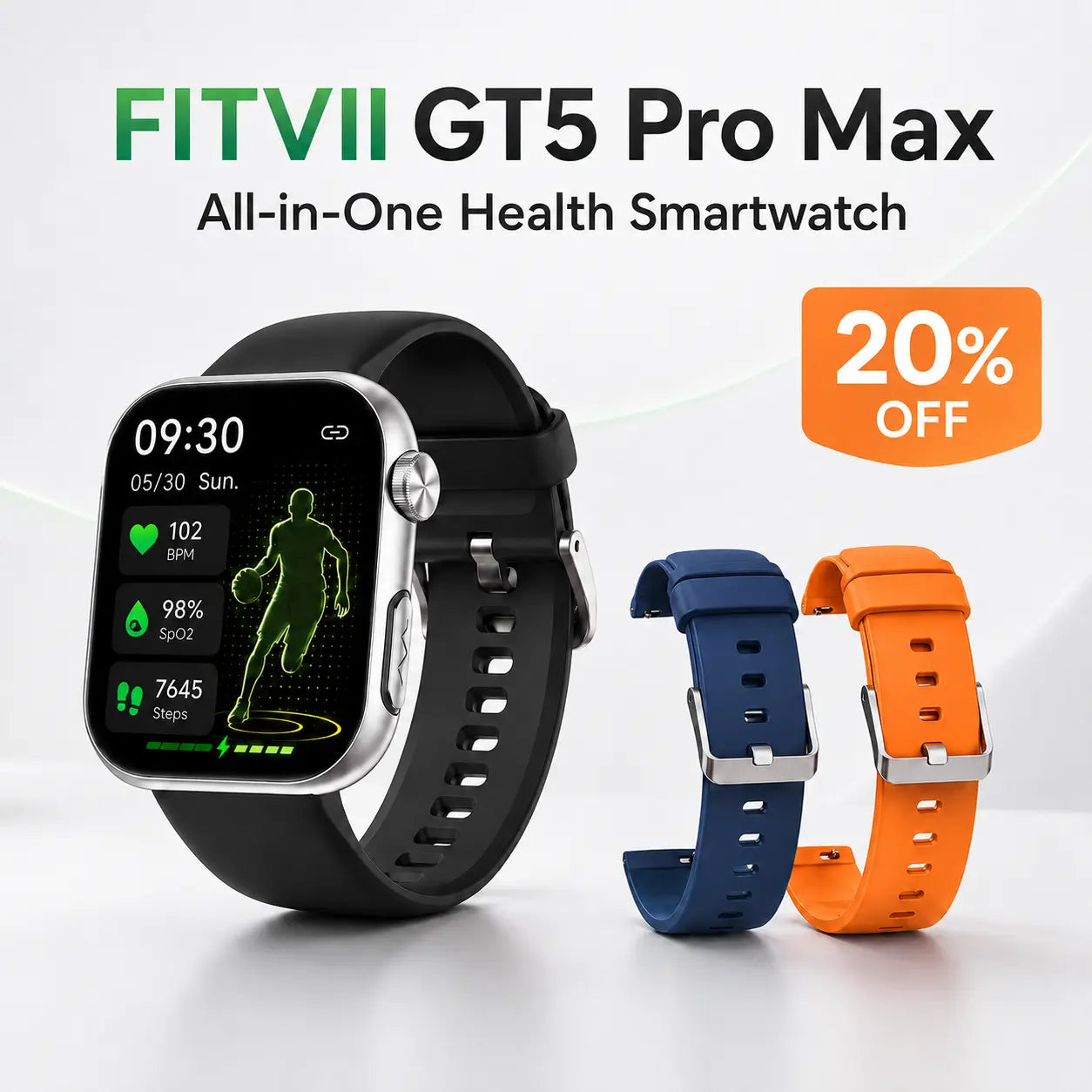 FITVII GT5 PRO MAX Smartwatch for Game Day, Wellness & Family Care fitvii