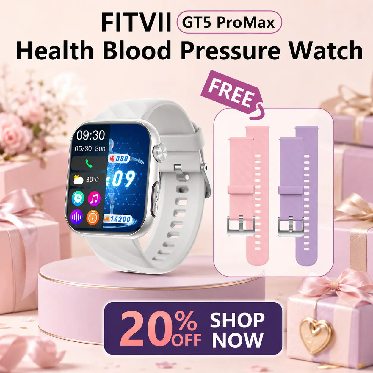 FITVII GT5 Pro Max Health Smartwatch with Blood Pressure, ECG, Glucose Trends & SOS fitvii