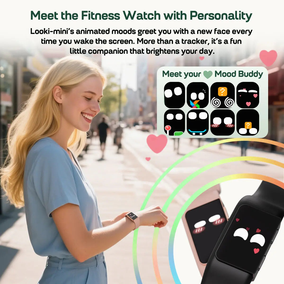 FITVII Looki-mini Fitness Trackers, Slim AMOLED Fitness Watch 2025 with 24/7 Heart Rate, Blood Pressure, Blood Oxygen, Stress Monitor, Step Calorie Counter, IP68 Waterproof Smart Watch for Women Men fitvii