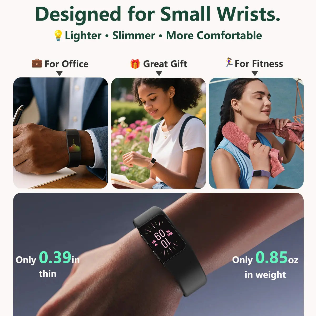 FITVII Looki-mini Fitness Trackers, Slim AMOLED Fitness Watch 2025 with 24/7 Heart Rate, Blood Pressure, Blood Oxygen, Stress Monitor, Step Calorie Counter, IP68 Waterproof Smart Watch for Women Men fitvii