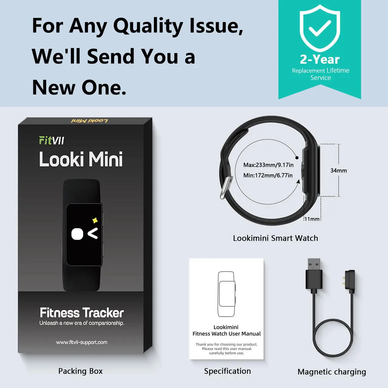 FITVII Looki-mini Fitness Trackers, Slim AMOLED Fitness Watch 2025 with 24/7 Heart Rate, Blood Pressure, Blood Oxygen, Stress Monitor, Step Calorie Counter, IP68 Waterproof Smart Watch for Women Men fitvii