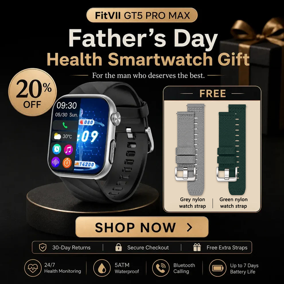 Father's Day Gift - Fitvii® Upgrade GT5 PRO MAX Health Smartwatch With SOS+BP+BG+HR+ECG+TEMP+SPO2+Calls Fitness Tracker