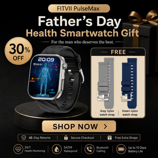 Best Father's Day Gift-FitVII® PulseMax Watch With Blood Glucose+Blood Presssure Monitoring+Calls