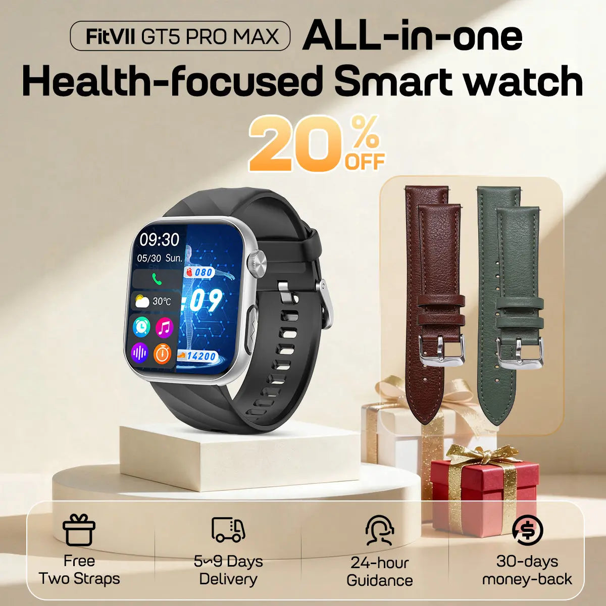 Fitvii ECG Smartwatch With AI Health Analysis BP, BG Sleep & More fitvii