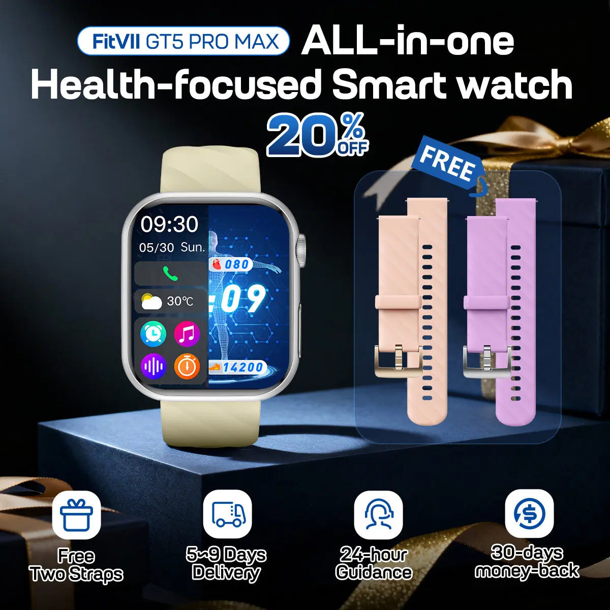Fitvii ECG Smartwatch With AI Health Analysis BP, BG Sleep & More fitvii