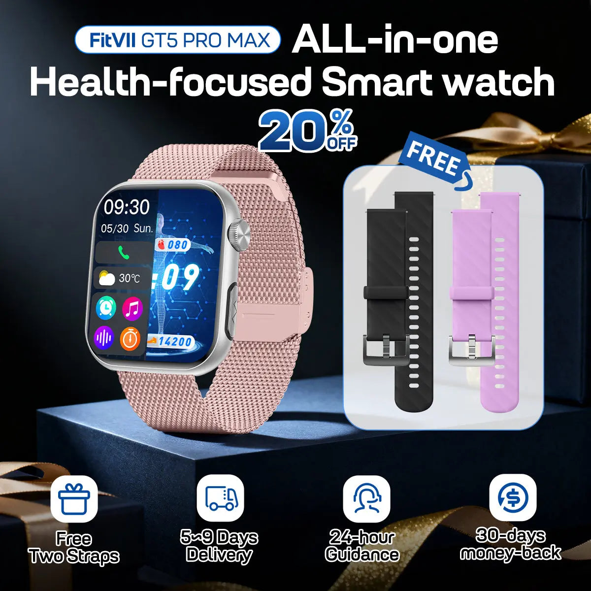 Fitvii ECG Smartwatch With AI Health Analysis BP, BG Sleep & More fitvii