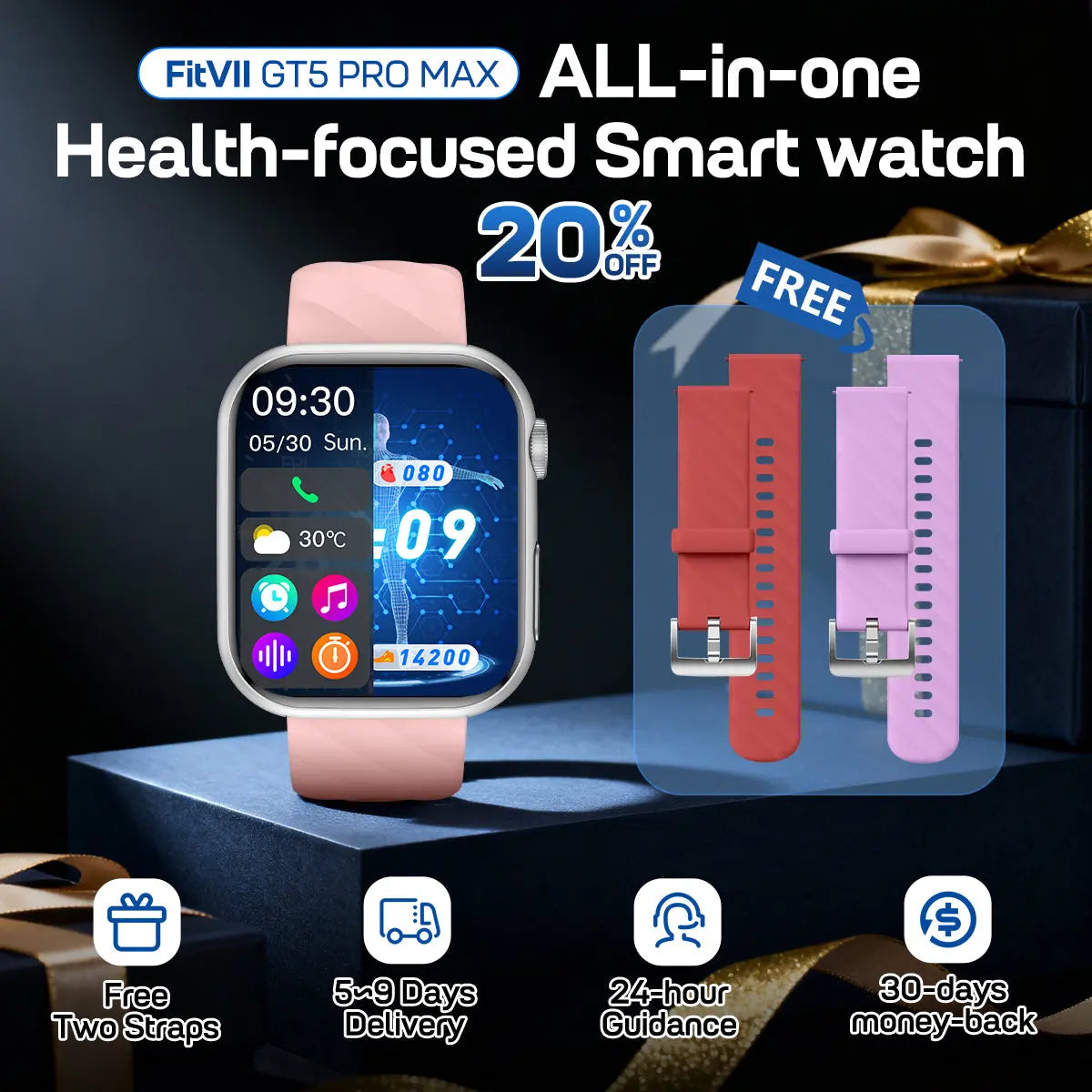 Fitvii ECG Smartwatch With AI Health Analysis BP, BG Sleep & More fitvii