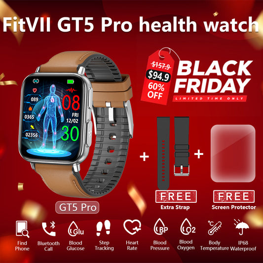 2024 Upgrade Fitvii® GT5 Pro Health & Fitness Smartwatch with HR+BP+BG+ECG(EKG)+SPO2+TEMP monitoring+Black Friday Free Gift🎁