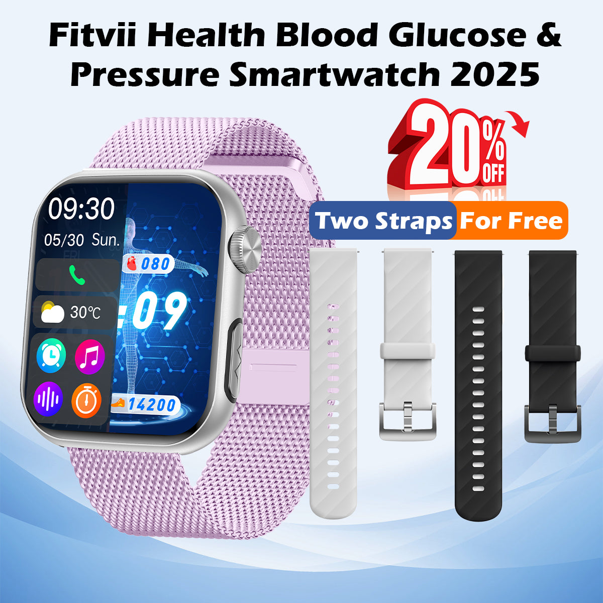 2025 Upgrade Fitvii® GT5 PRO MAX Health & Fitness Smartwatch with HR+B ...