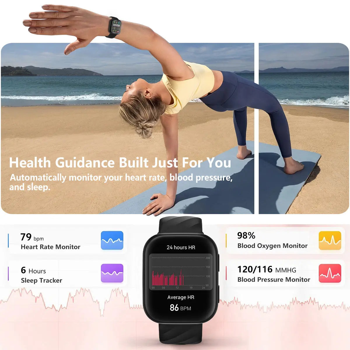 FITVII HM57 Health & Fitness Tracker (Answer/Make Calls), Smart Watch with HR+BP+SPO2 Monitor fitvii
