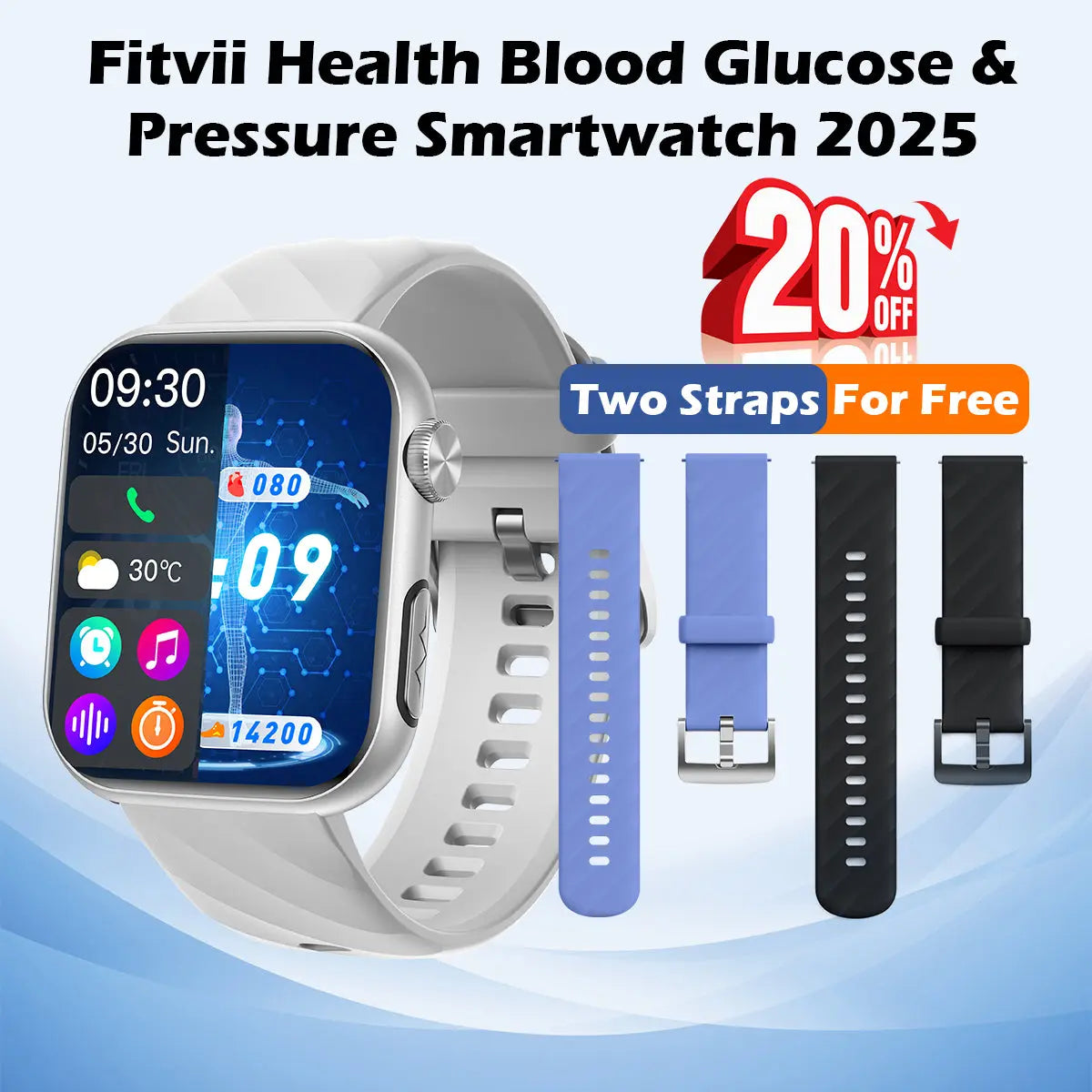 Best Upgrade FITVII® GT5 Pro Max Blood Pressure Monitoring Watch With Blood Glucose ECG Heart Rate+Calls Health Fitness Tracker 2025