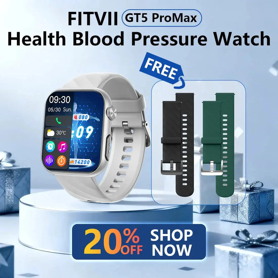 Upgrade FITVII® GT5 Pro Max Blood Pressure Smartwatch with EKG, Glucose Trends, HRV, SpO₂ & More (Copy) fitvii