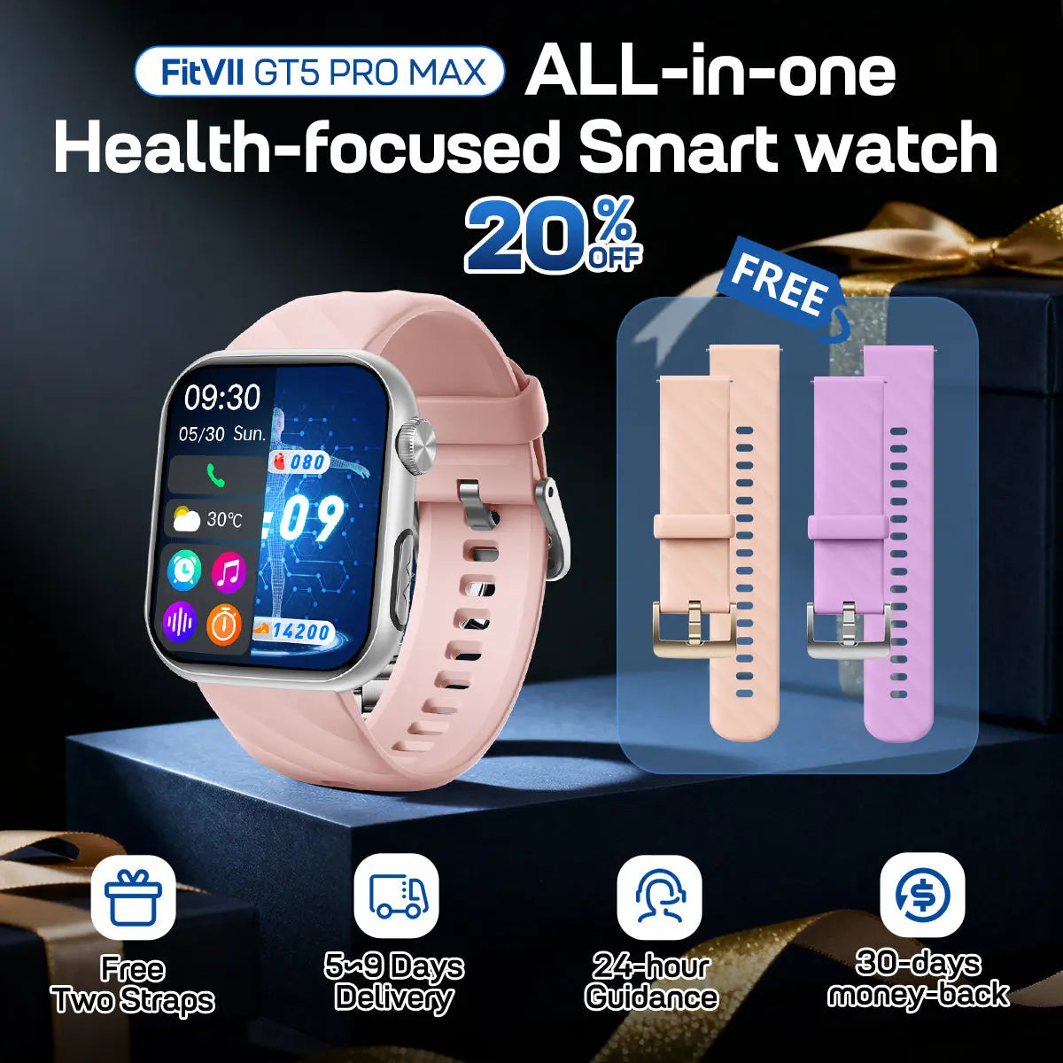 Upgrade FITVII® GT5 Pro Max Blood Pressure Smartwatch with EKG, Glucose Trends, HRV, SpO₂ & More (Copy) fitvii