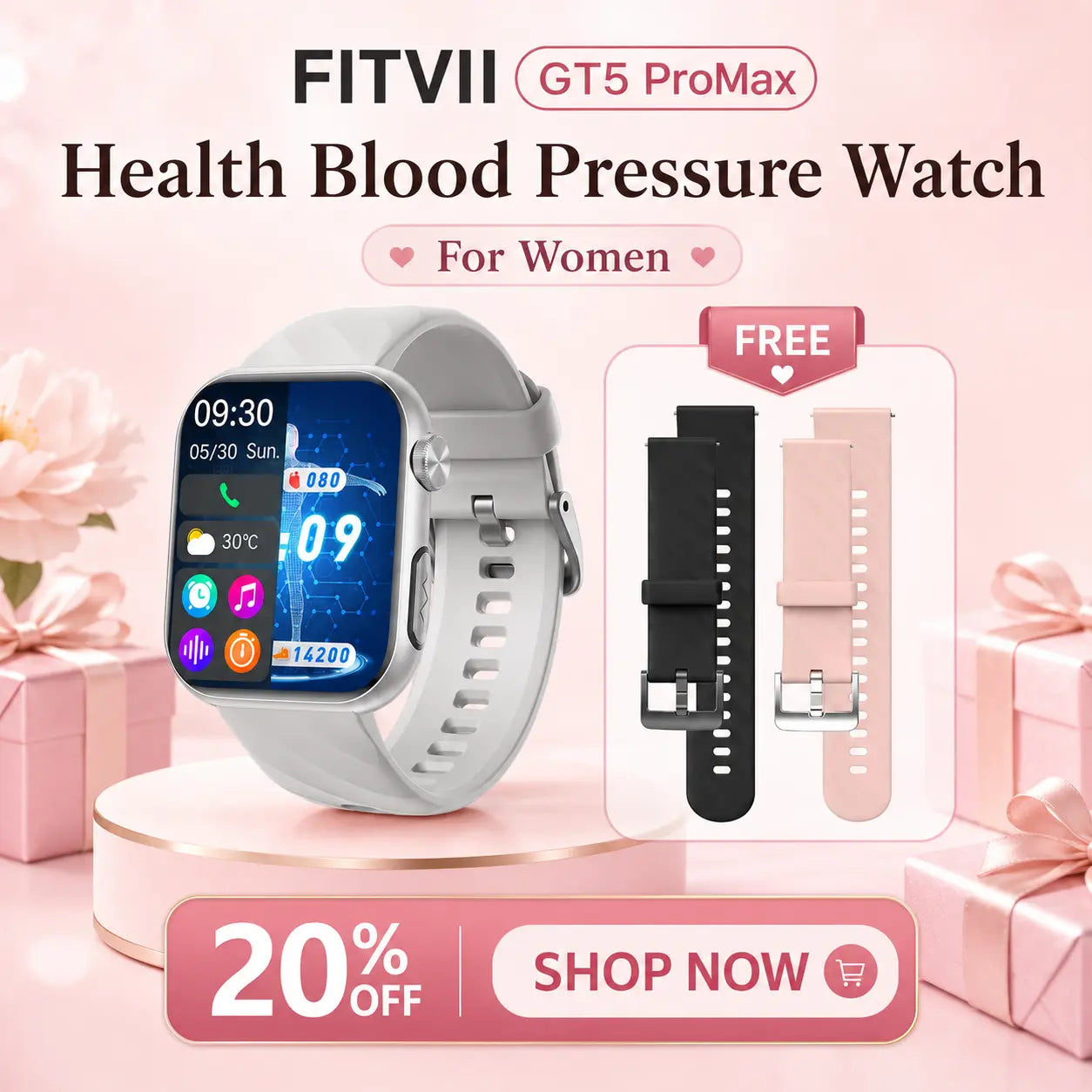 Upgrade FITVII® GT5 Pro Max Blood Pressure Smartwatch with EKG, Glucose Trends, HRV, SpO₂ & More (Copy) fitvii